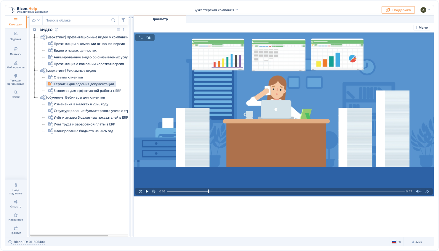 Хранение видео в системе Bizon.Help